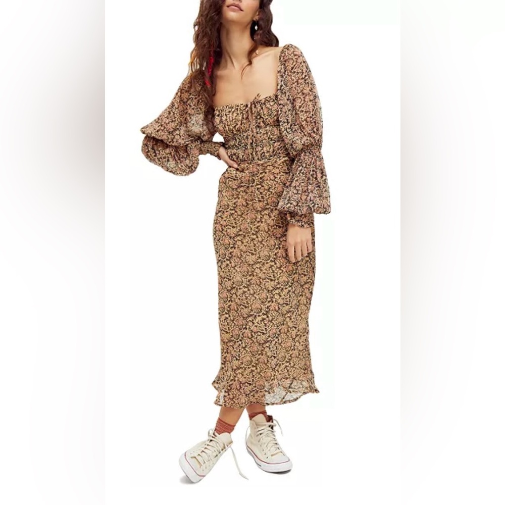 NWT Free People Aglow Midi Dress in Dark Neutral Size Medium💕